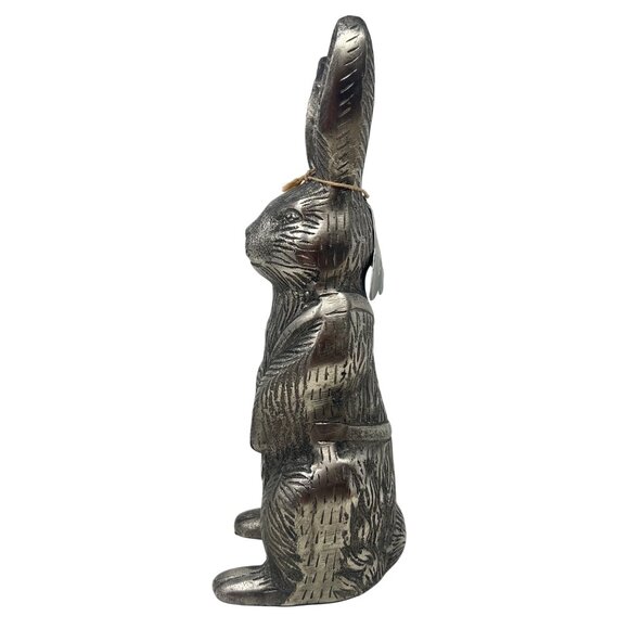 Silver Tone Metal Rabbit Bunny Figure Sitting Décor Garden Statue 12" Tall NWT - Picture 2 of 13
